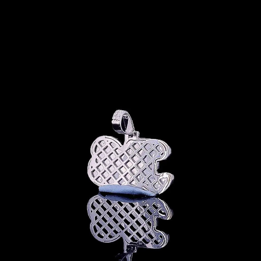 JAS Iced Initial Charm in 925 Sterling Silver Back Side View