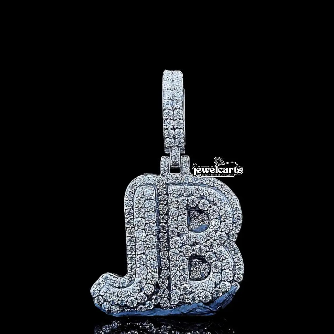 JB Iced Monogram Moissanite Pendant in 925 Sterling Silver Front View
