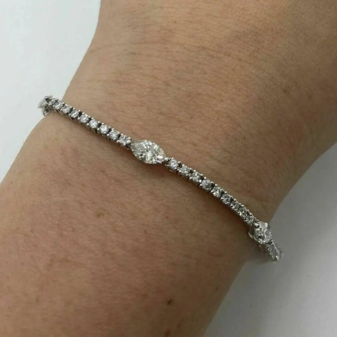 Moissanite 9.31 CT Marquise & Round Diamond Art Deco Bracelet Jewel Carts