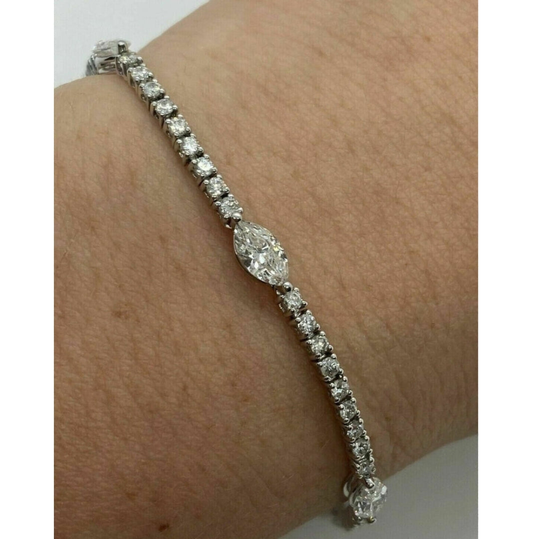 Moissanite 9.31 CT Marquise & Round Diamond Art Deco Bracelet Jewel Carts