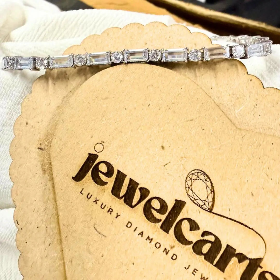 Alternating Baguette and Round Diamond Tennis Bracelet Jewel Carts