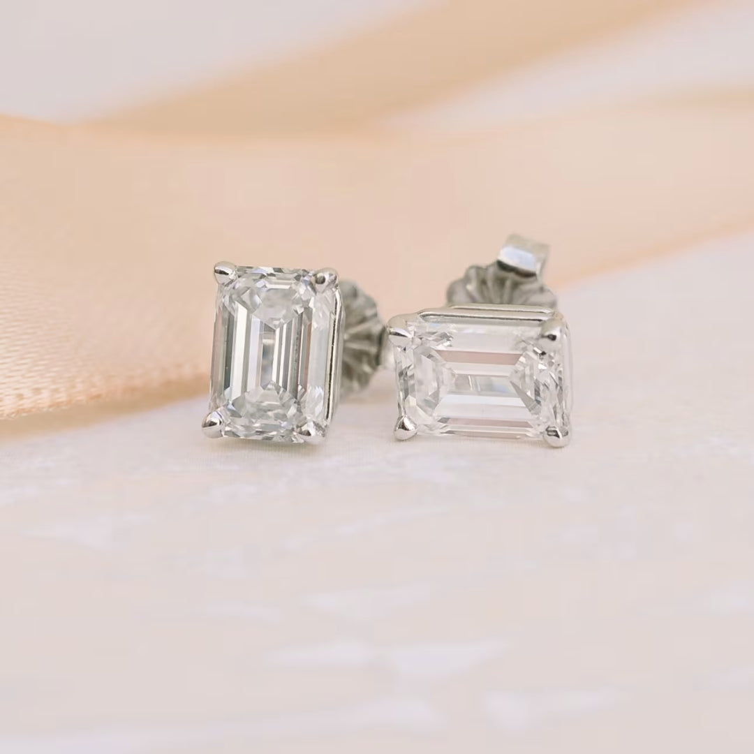 Fictitious Emerald Cut Diamond Stud Earring