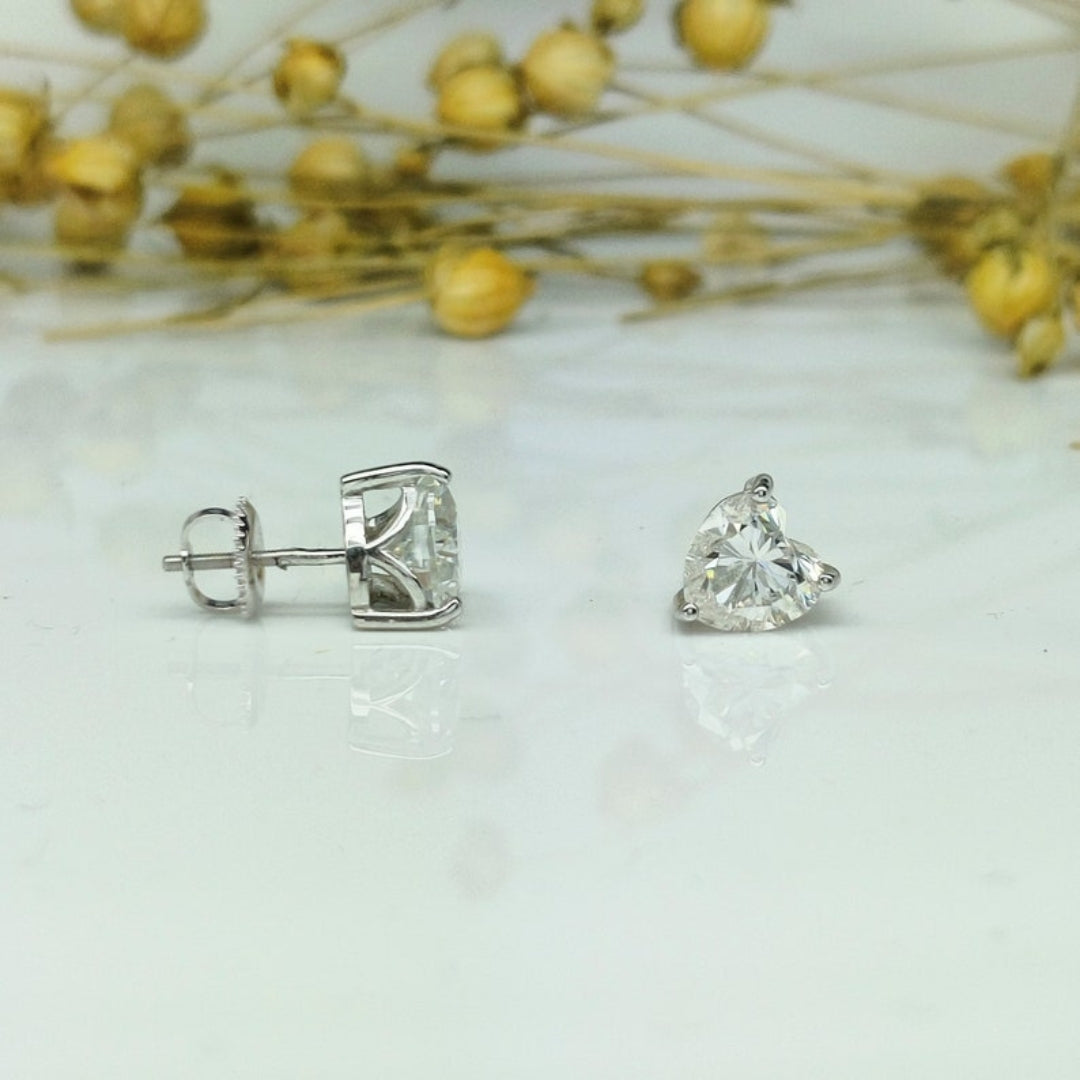 Lighted Heart Cut Diamond Stud Earring