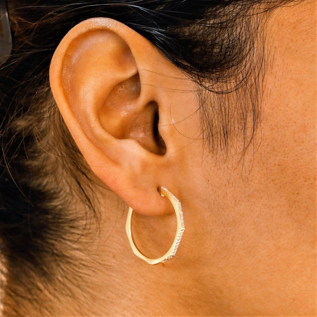 Moissanite 1.40 CT Baguette Cut Diamond Hoop Earring