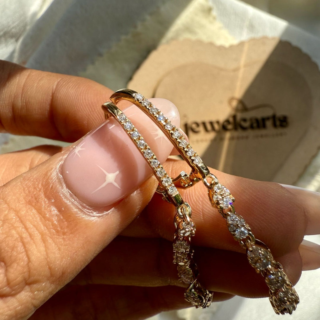 Graceful Diamond Yellow Gold Drop Hoop Earrings