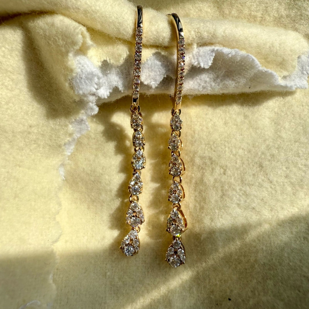 Graceful Diamond Yellow Gold Drop Hoop Earrings