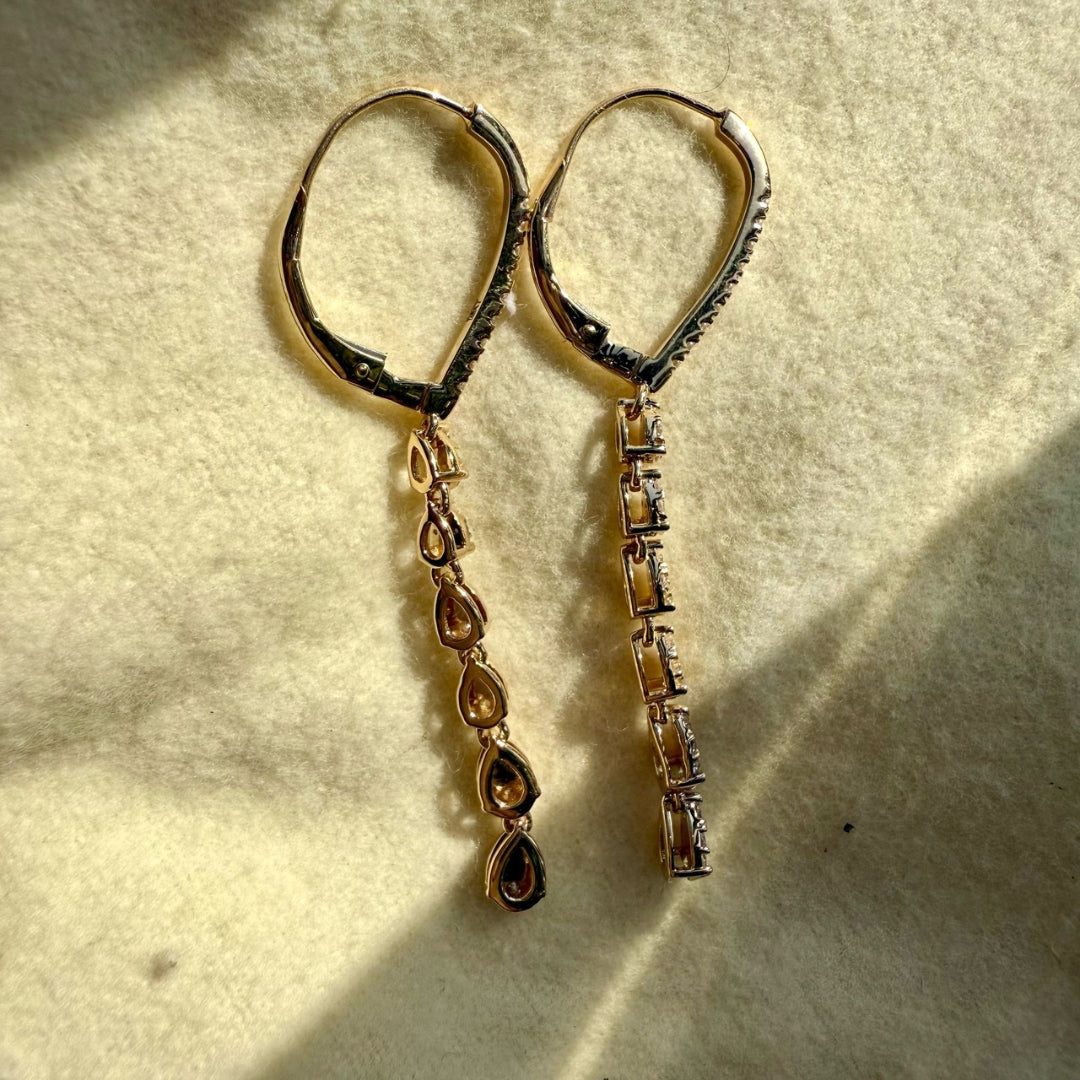 Graceful Diamond Yellow Gold Drop Hoop Earrings