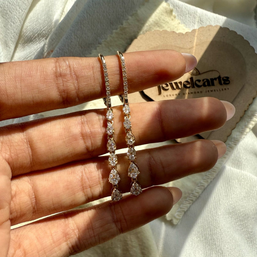 Graceful Diamond Yellow Gold Drop Hoop Earrings