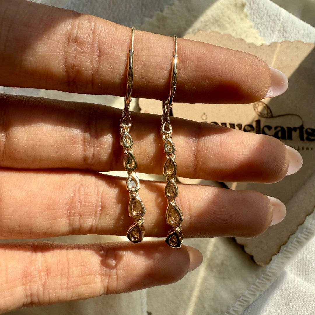 Graceful Diamond Yellow Gold Drop Hoop Earrings