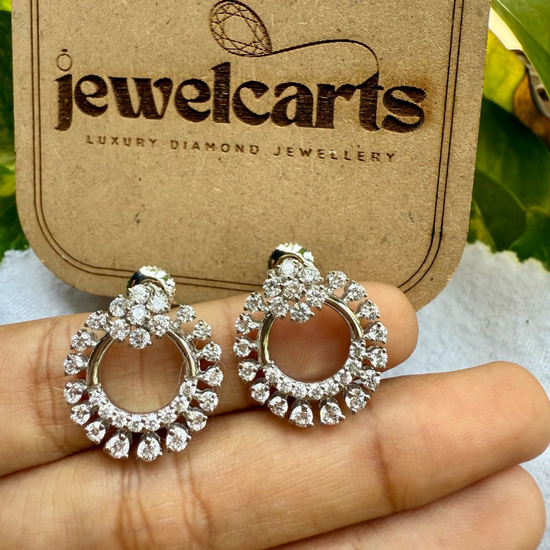 Round Floral Design Moissanite Diamond Fashion Earrings