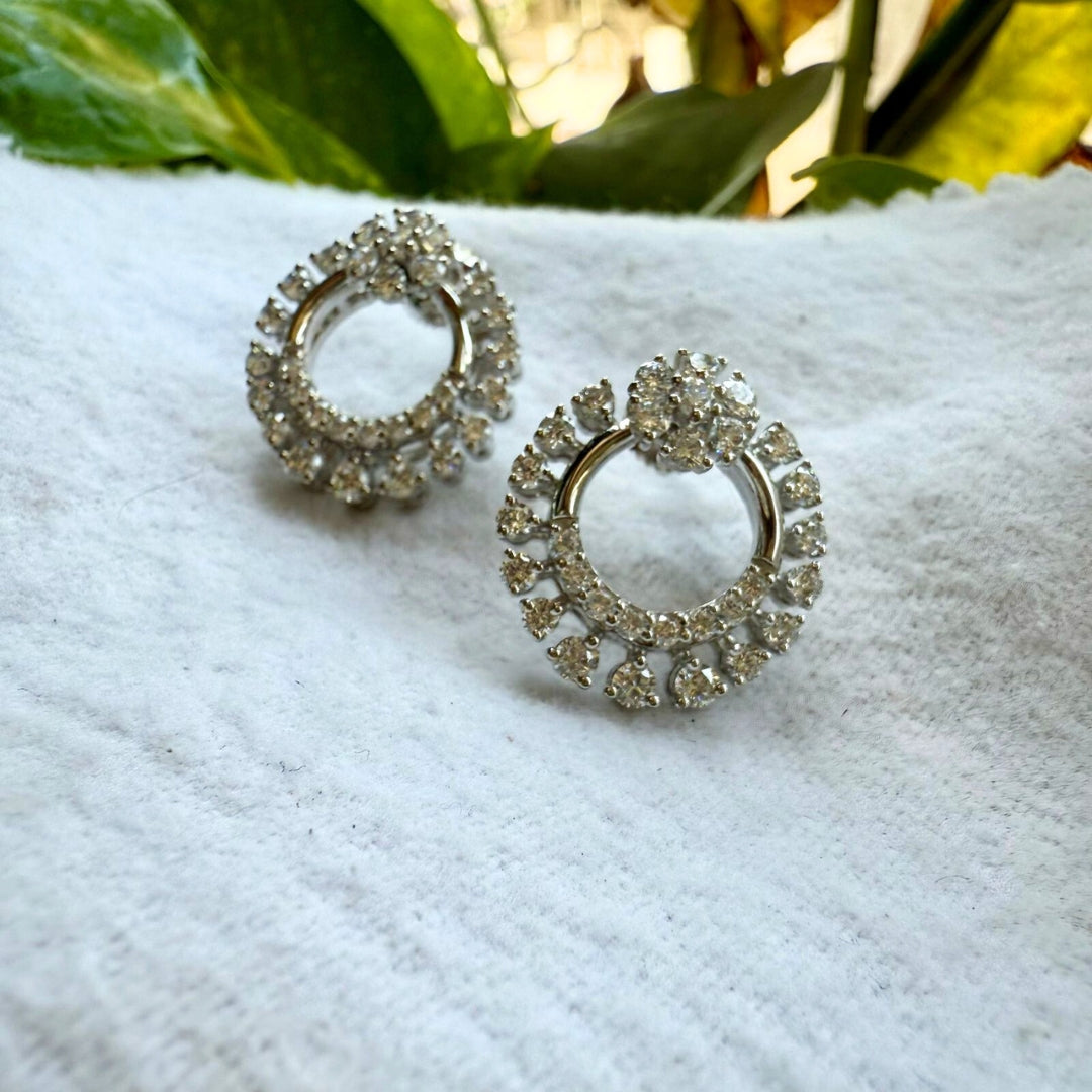 Round Floral Design Moissanite Diamond Fashion Earrings