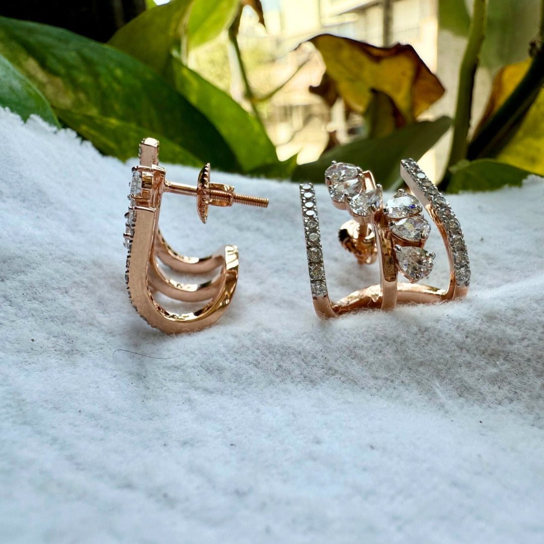 Radiant Rose Gold Unique Design Hoop Earrings