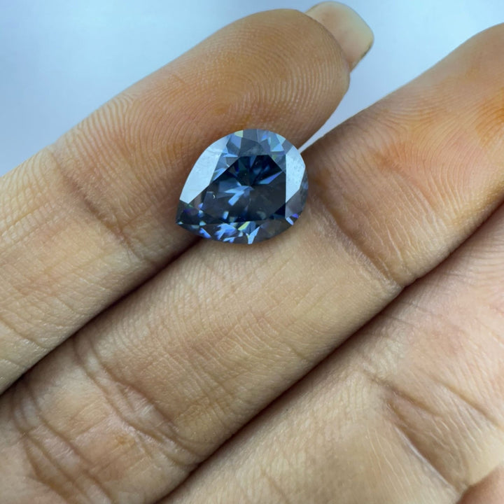 Moissanite 1.00 CT Pear Cut Dark Blue Loose Diamond