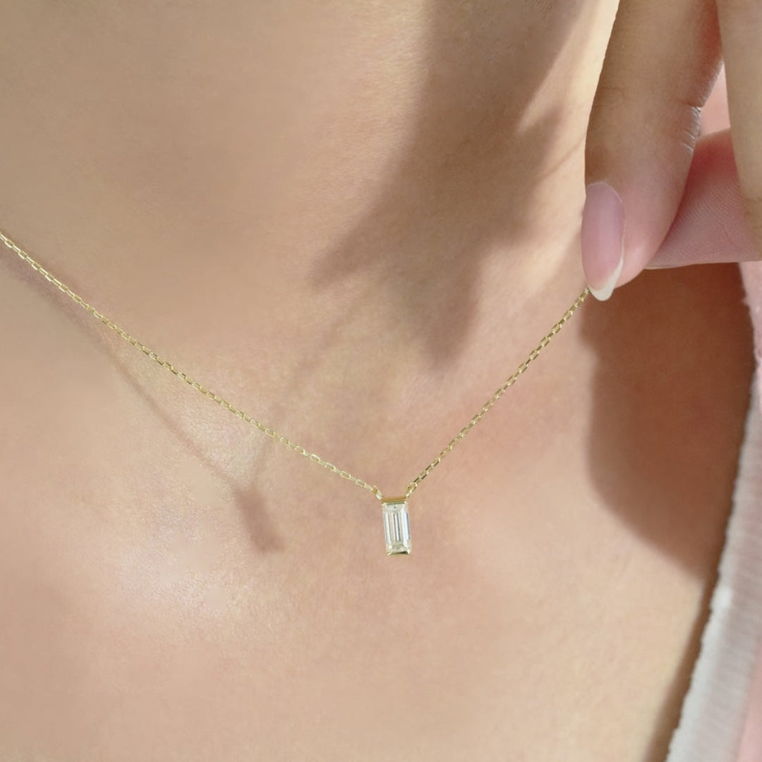 Moissanite 1.10 CT Baguette Cut Diamond Necklace Jewel Carts