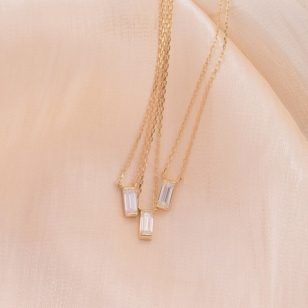 Moissanite 1.10 CT Baguette Cut Diamond Necklace Jewel Carts