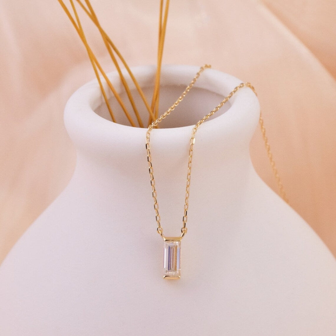 Moissanite 1.10 CT Baguette Cut Diamond Necklace Jewel Carts