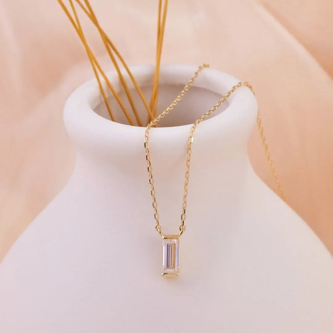 Moissanite 1.10 CT Baguette Cut Diamond Necklace Jewel Carts