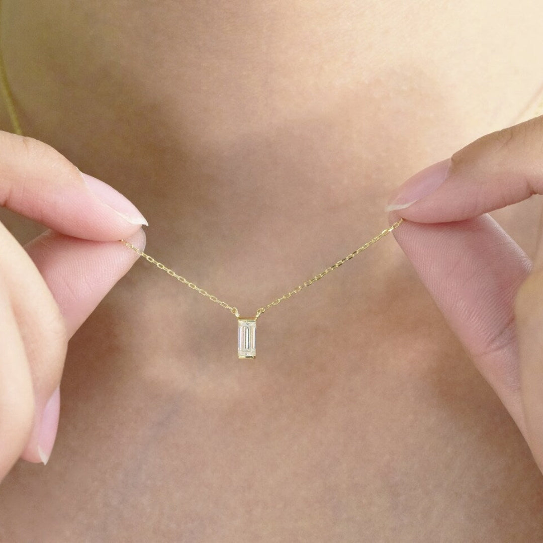 Moissanite 1.10 CT Baguette Cut Diamond Necklace Jewel Carts