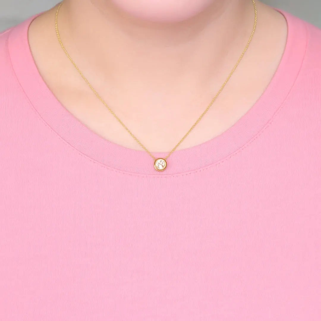 Moissanite 1.00 CT Round Cut Diamond Bezel Set Necklace Jewel Carts