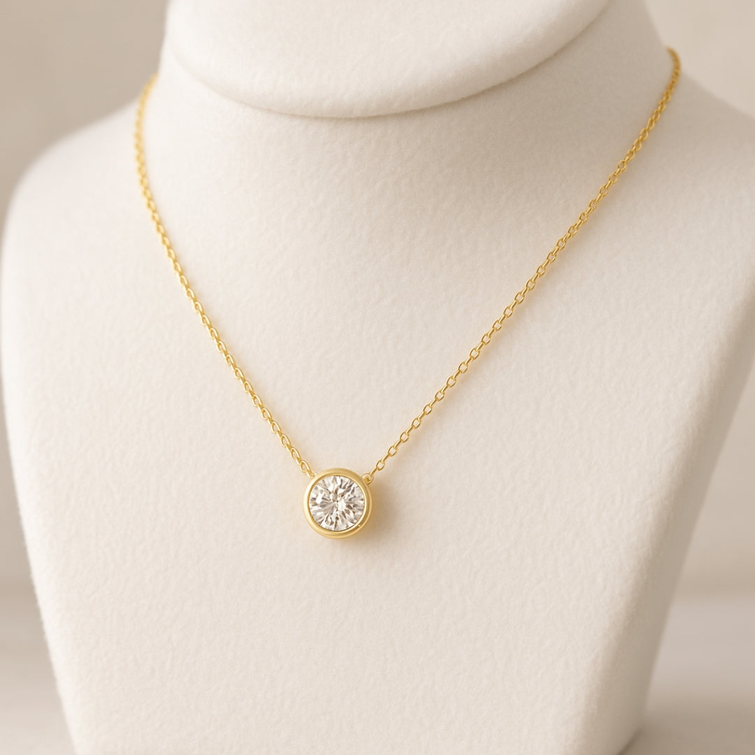 Moissanite 1.00 CT Round Cut Diamond Bezel Set Necklace Jewel Carts