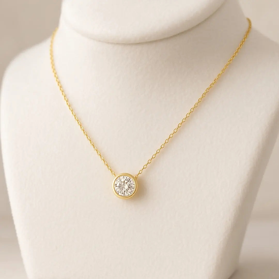 Moissanite 1.00 CT Round Cut Diamond Bezel Set Necklace Jewel Carts