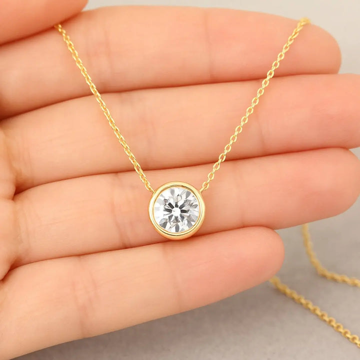 Moissanite 1.00 CT Round Cut Diamond Bezel Set Necklace Jewel Carts