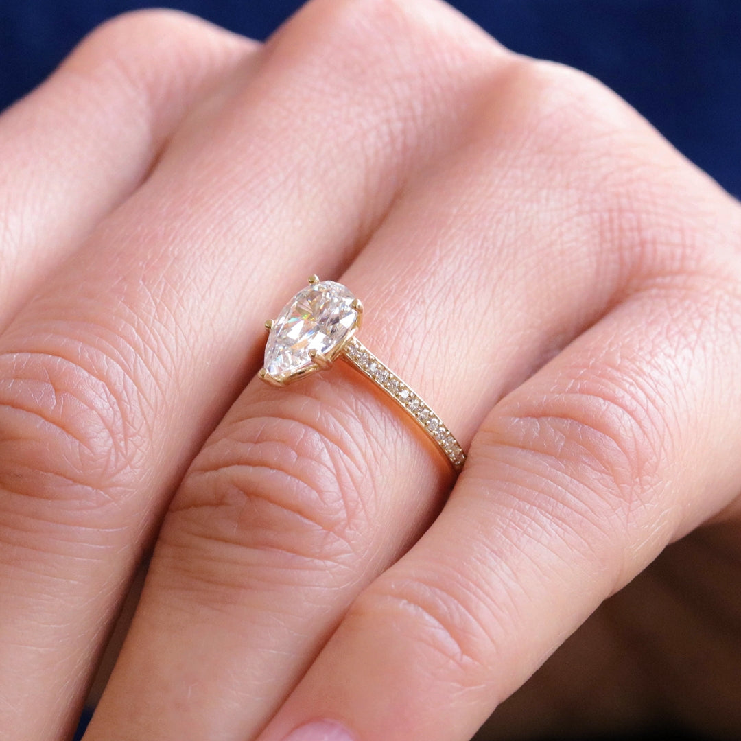 Moissanite 2.55 CT Pear Cut Diamond Avant Garde Anniversary Ring