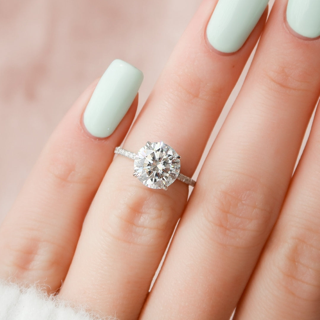 Hidden Halo Ring, Round Brilliant Cut Moissanite Diamond Handmade Ring