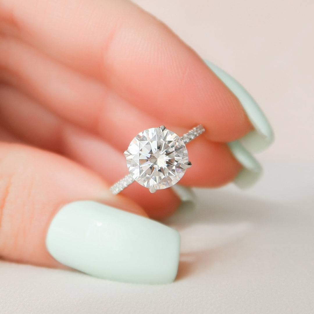 Hidden Halo Ring, Round Brilliant Cut Moissanite Diamond Handmade Ring