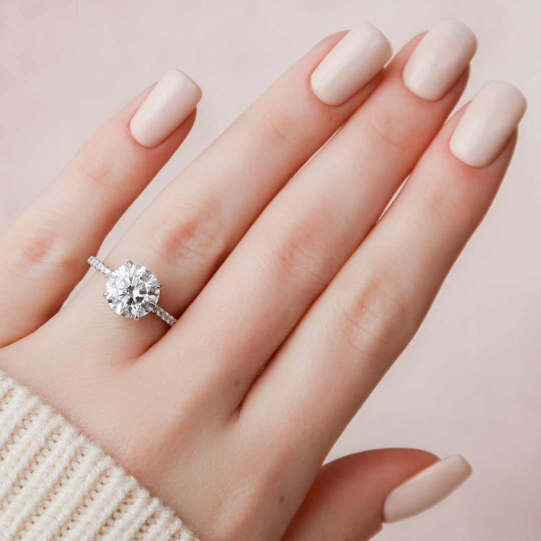 Hidden Halo Ring, Round Brilliant Cut Moissanite Diamond Handmade Ring