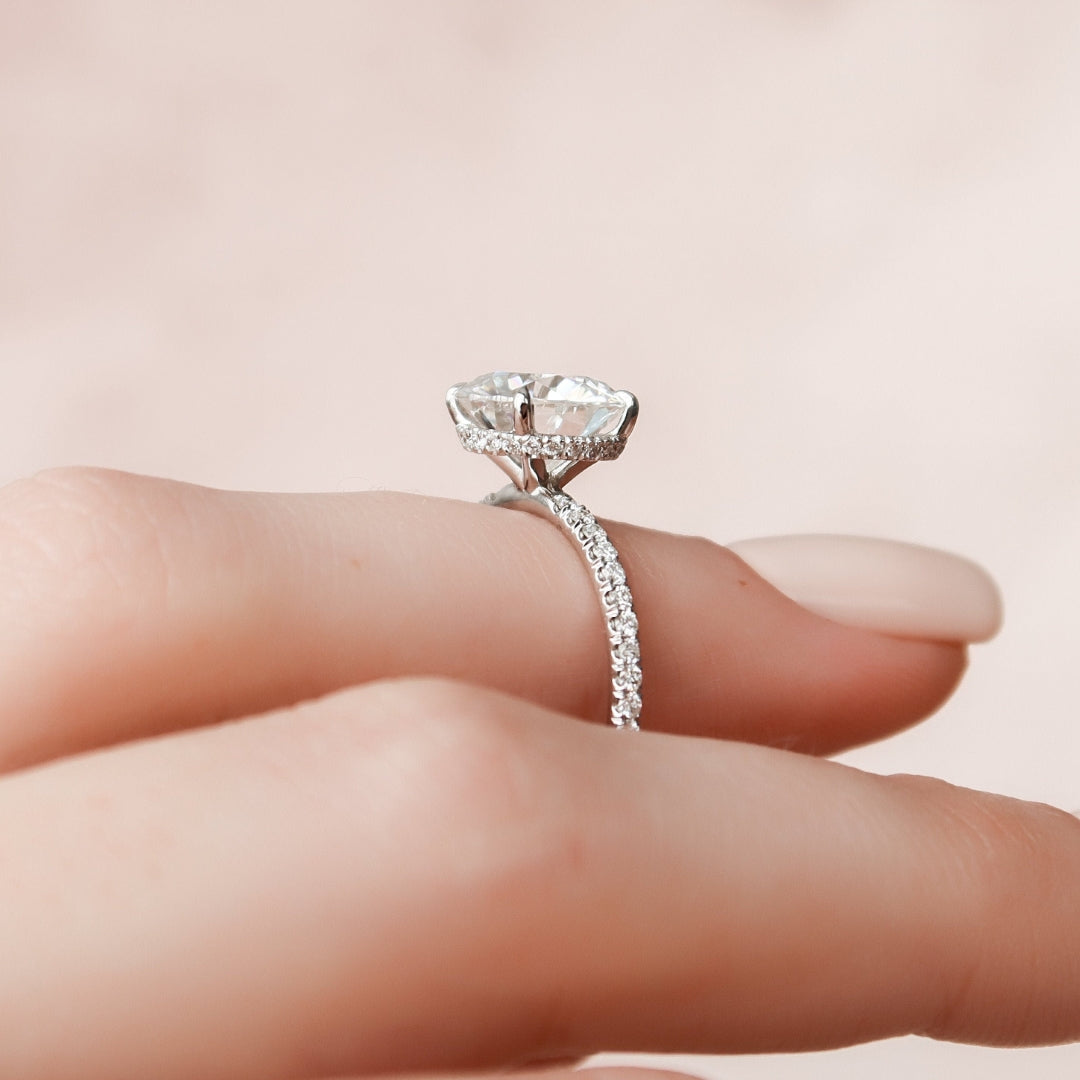 Hidden Halo Ring, Round Brilliant Cut Moissanite Diamond Handmade Ring