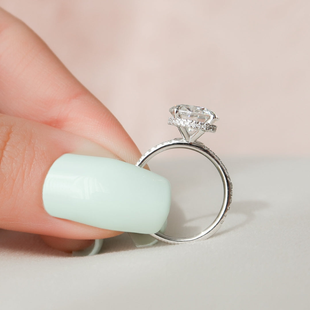 Hidden Halo Ring, Round Brilliant Cut Moissanite Diamond Handmade Ring