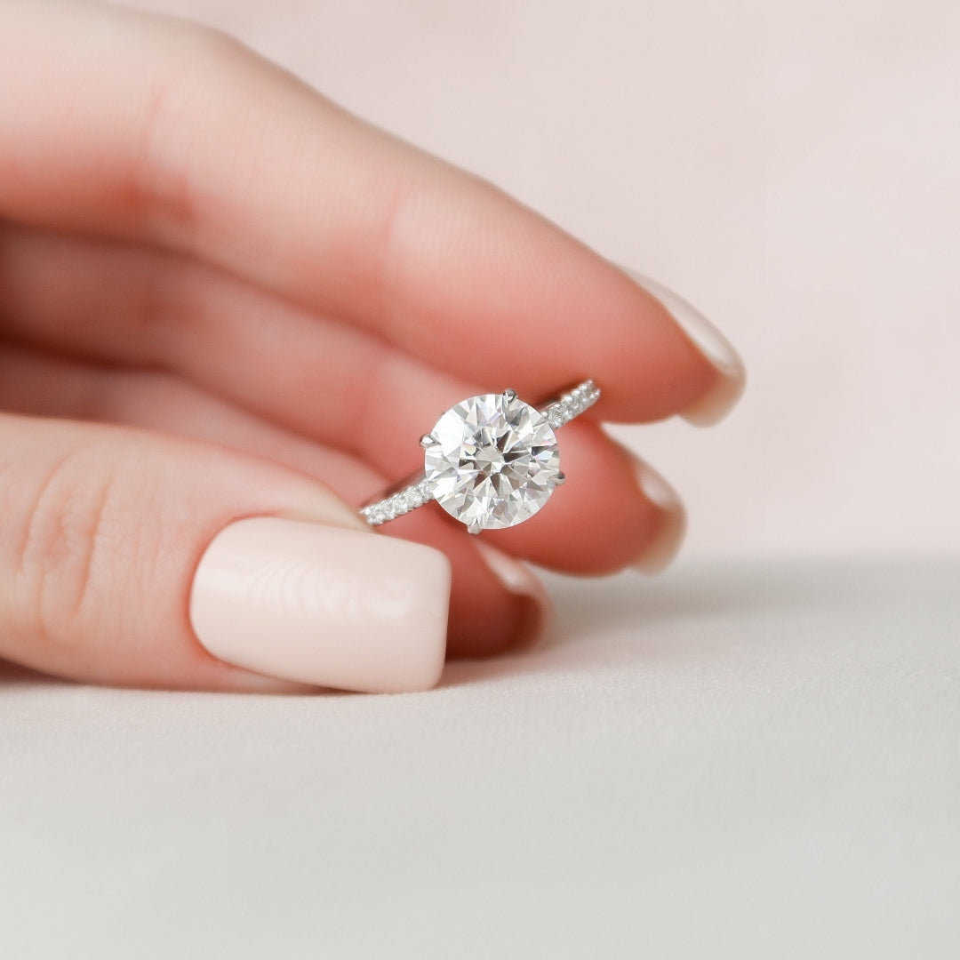 Hidden Halo Ring, Round Brilliant Cut Moissanite Diamond Handmade Ring