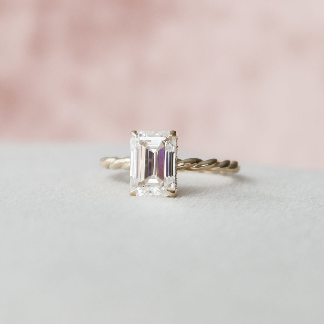 Lustrous 2.00 CT Emerald Cut Hidden Halo Wedding Ring