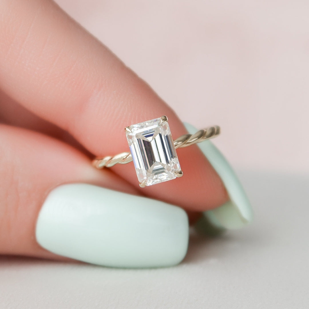 Lustrous 2.00 CT Emerald Cut Hidden Halo Wedding Ring