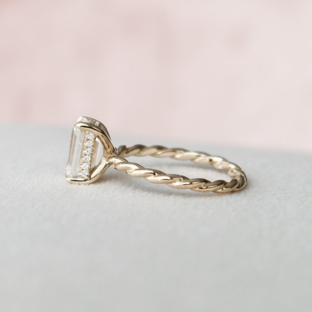 Lustrous 2.00 CT Emerald Cut Hidden Halo Wedding Ring