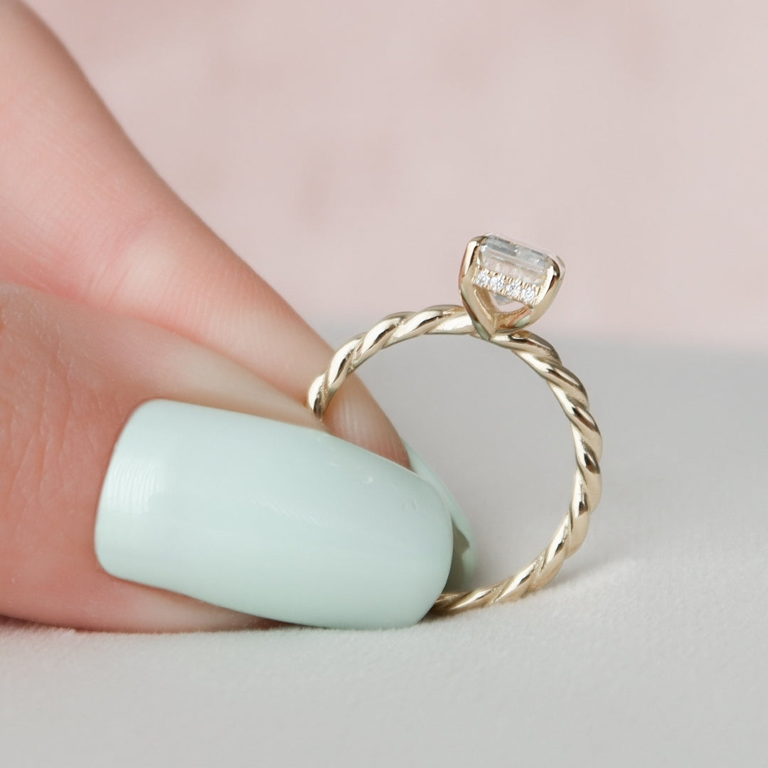 Lustrous 2.00 CT Emerald Cut Hidden Halo Wedding Ring