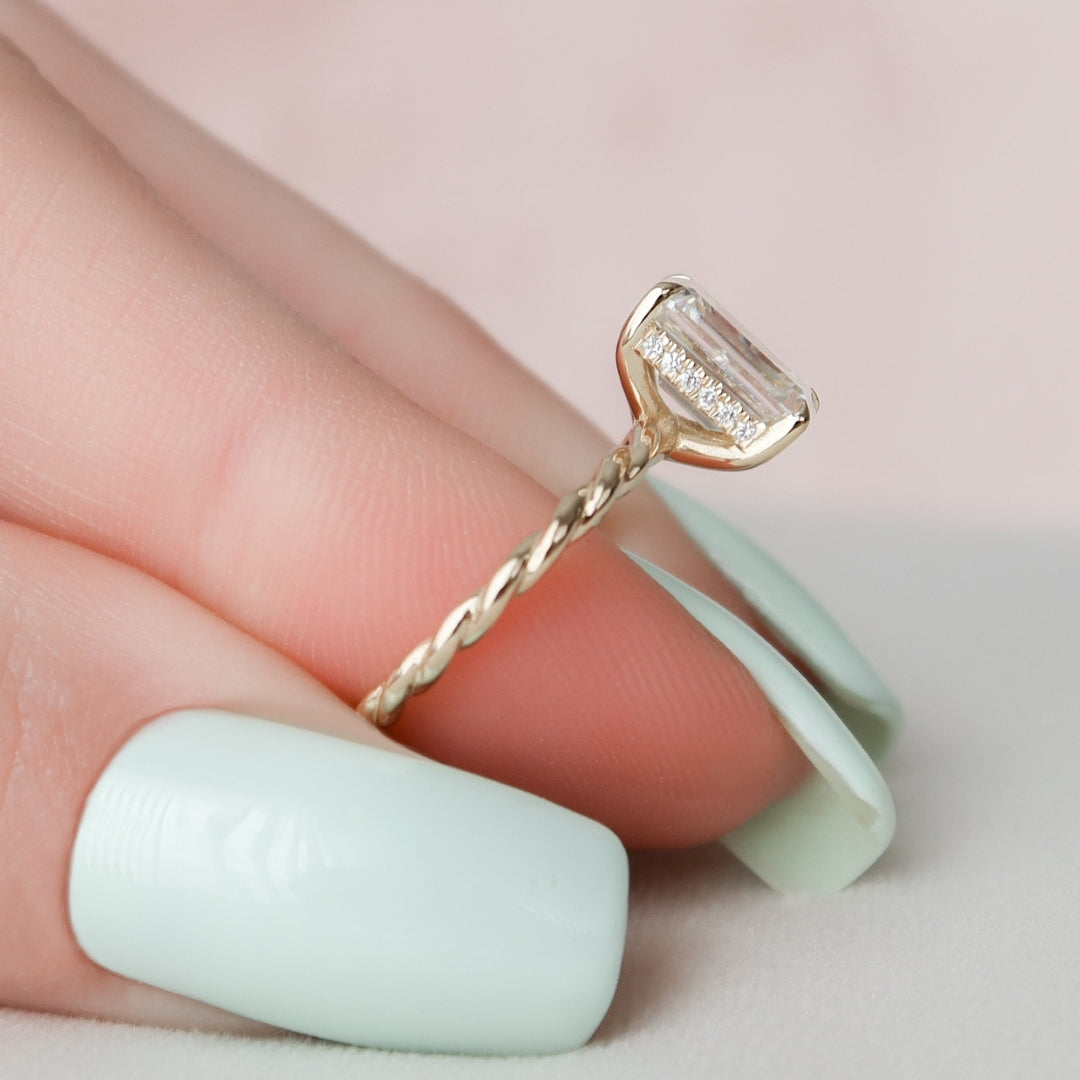 Lustrous 2.00 CT Emerald Cut Hidden Halo Wedding Ring