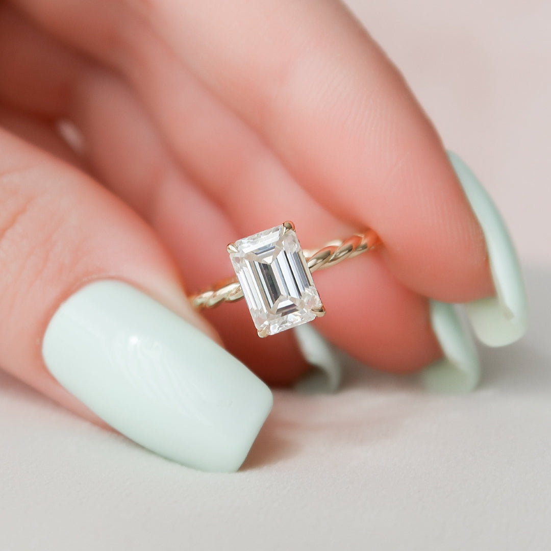 Lustrous 2.00 CT Emerald Cut Hidden Halo Wedding Ring