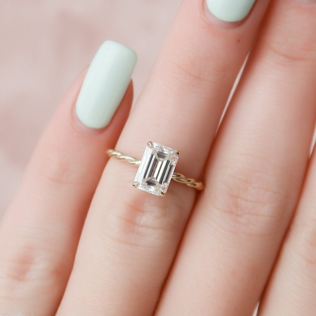 Lustrous 2.00 CT Emerald Cut Hidden Halo Wedding Ring