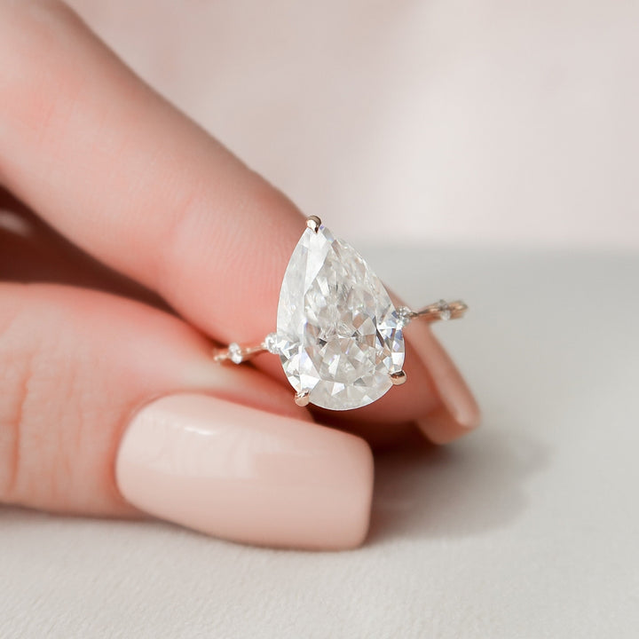 Unique 4.00 CT Pear Cut Hidden Halo Pave Setting Moissanite Wedding Ring