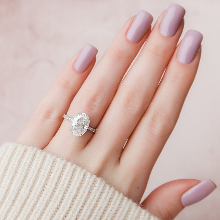 Hidden Halo Pave Setting Oval Cut Moissanite Diamond Engagement Ring