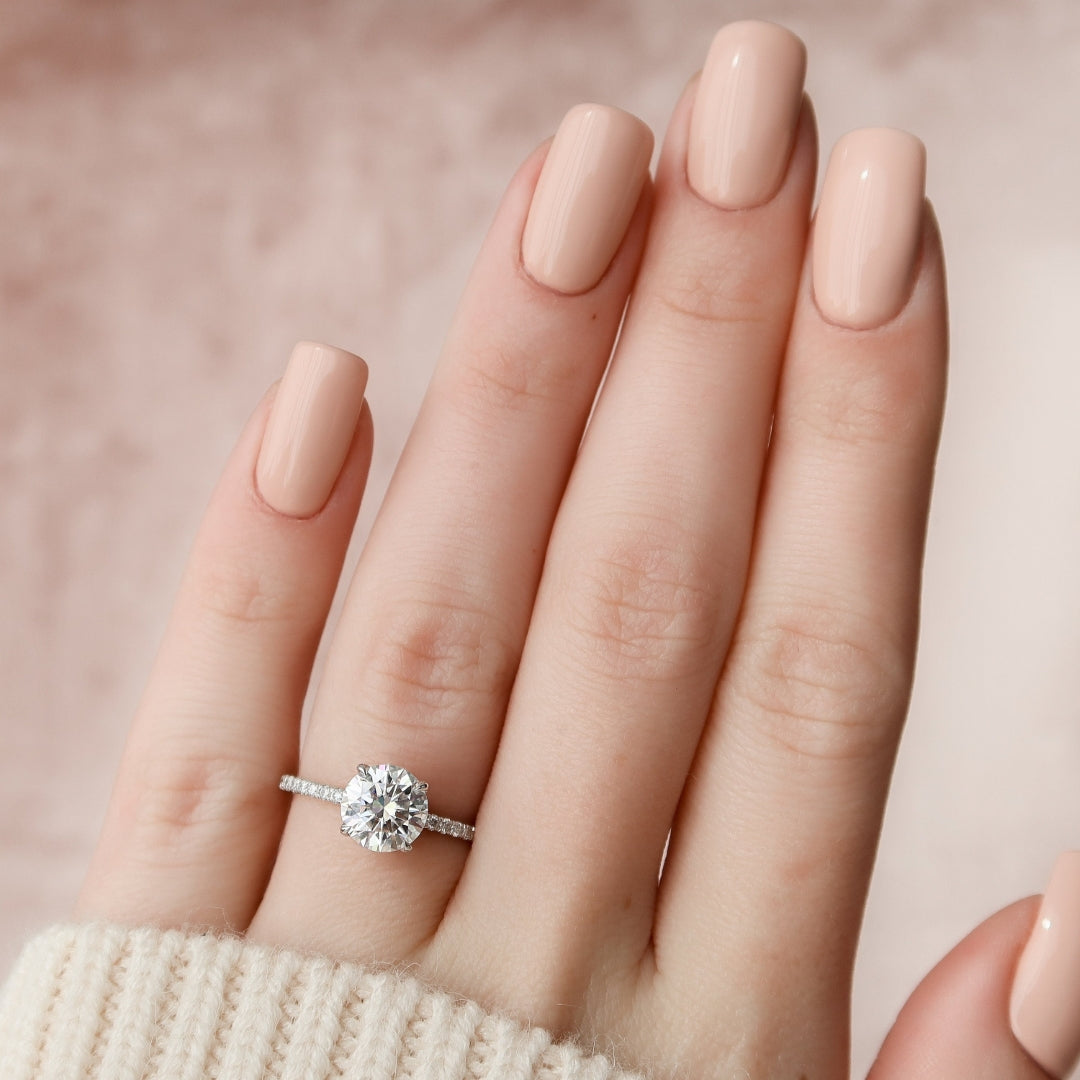 Pave Engagement Ring with Brilliant Round Cut Diamond
