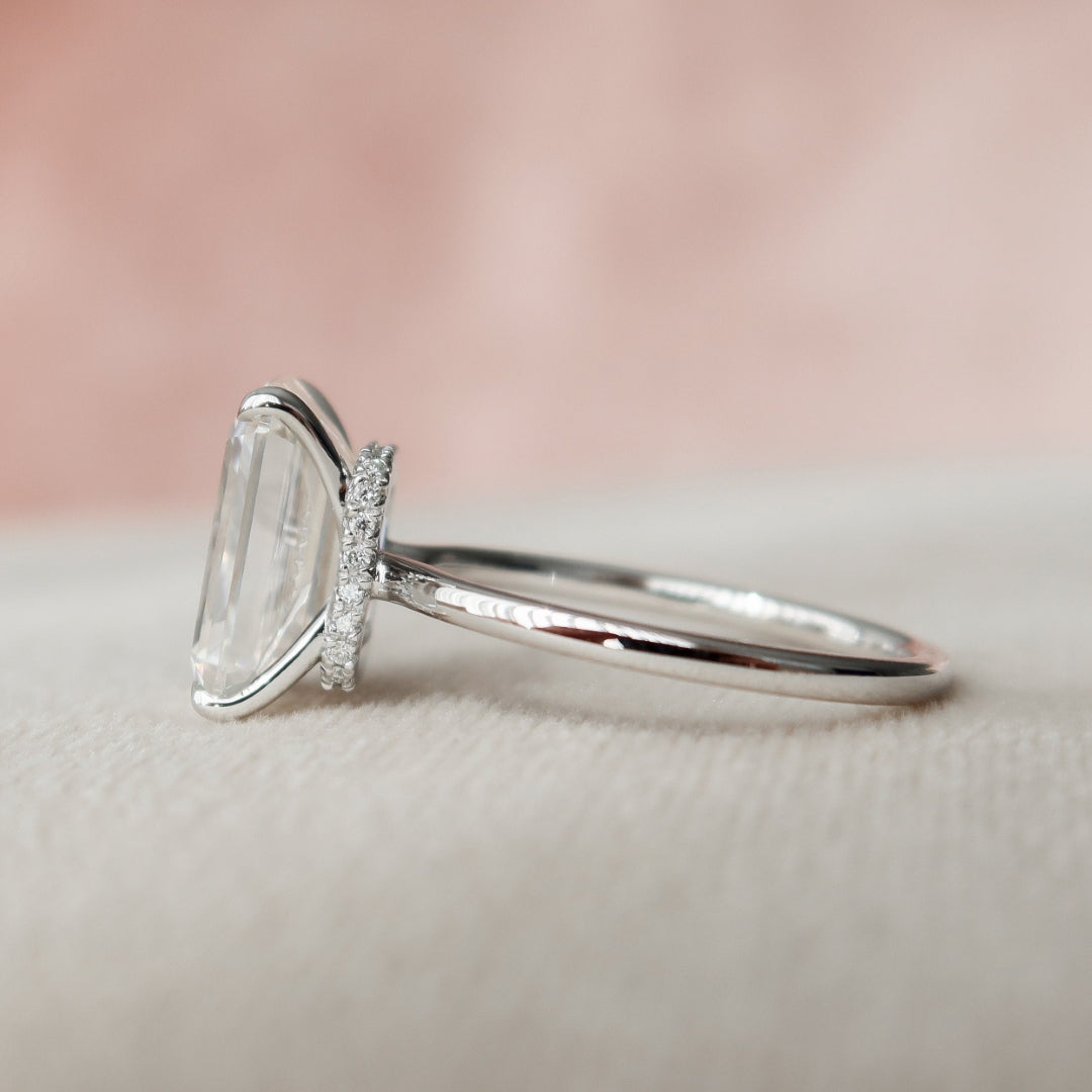 2.15 CT Emerald Cut Moissanite Diamond Hidden Halo Engagement Ring for Women