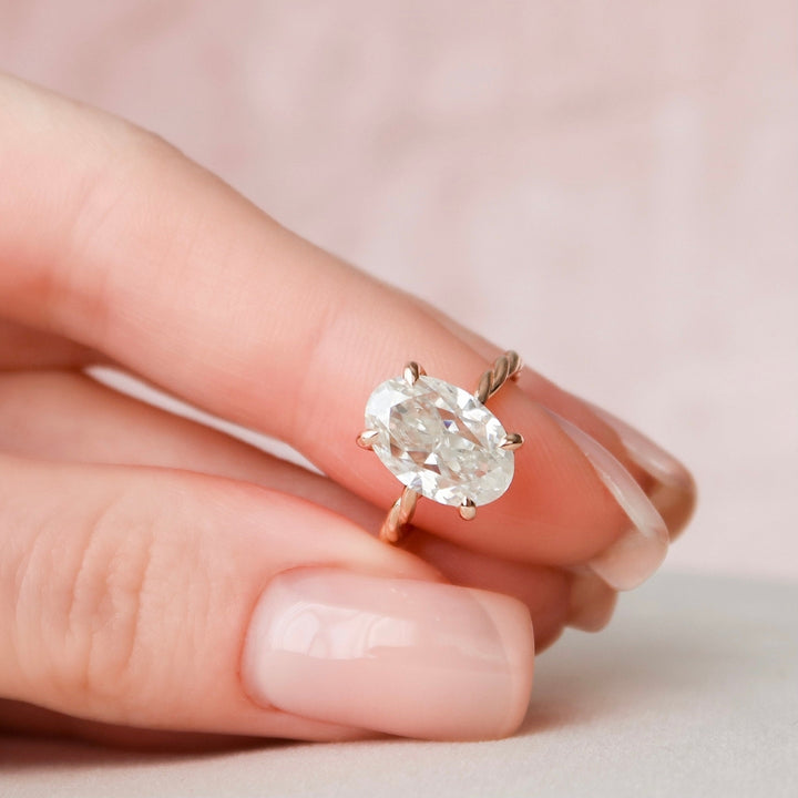 Exceptional Moissanite Engagement Ring - Oval Cut 3.50 CT Hidden Halo