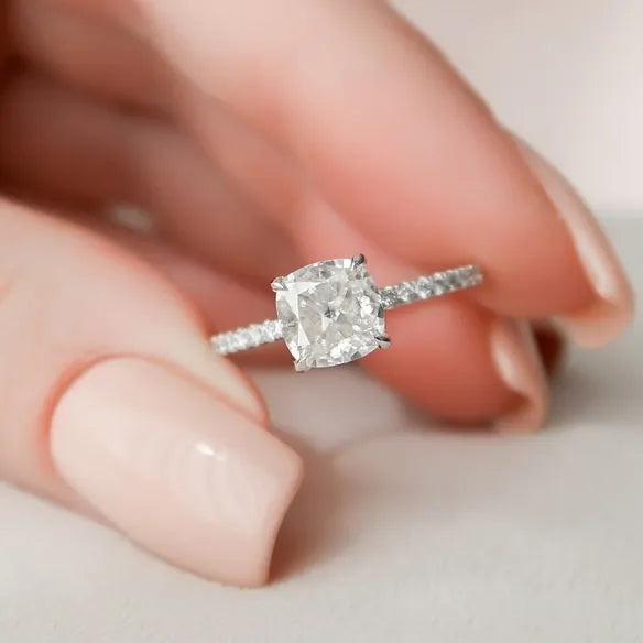 1.85 CT Elongated Cushion Cut Moissanite Hidden Halo Ring