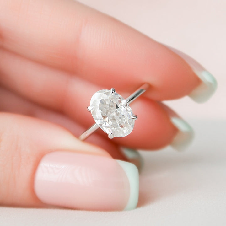Oval Cut Diamond Handmade Ring With Hidden Halo Setting