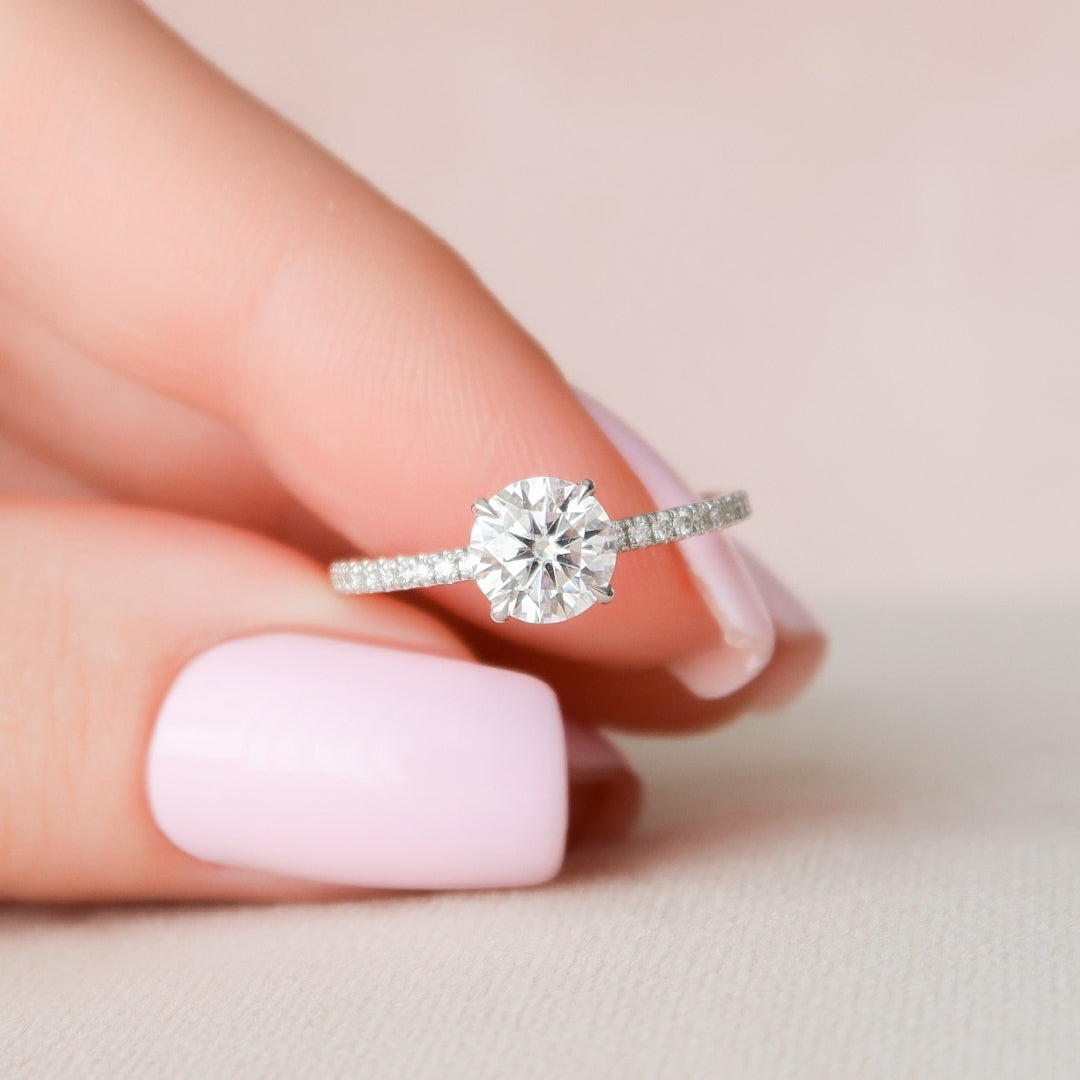 Round Hidden Halo Engagement Ring With a Pave Setting Diamond Ring