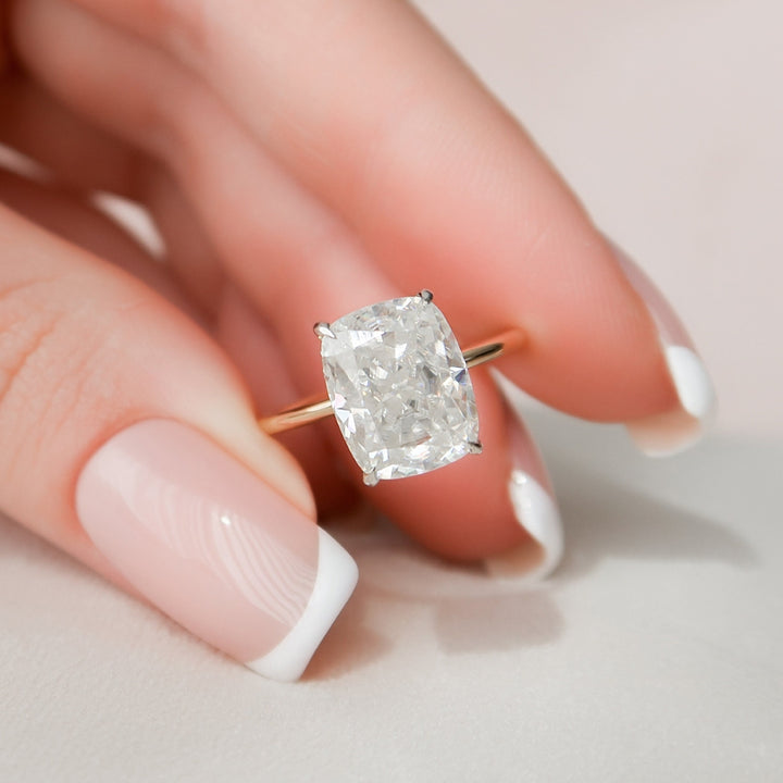 Fantastic 1.97 CT Cushion Cut Moissanite Hidden Halo Engagement Ring