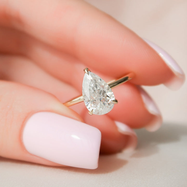 2.45 CT Moissanite Hidden Halo Ring with Elongated Pear Cut A Sparkling Masterpiece